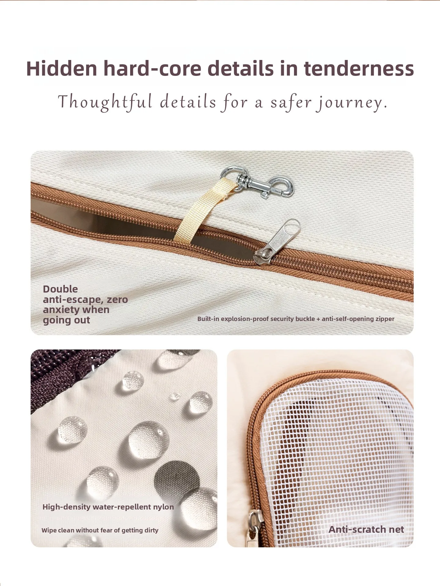 Weiche, gepunktete Puffer-Tragetasche im „Soft Girl“-Stil, großes Fassungsvermögen, verhindert das Herausrennen, atmungsaktiv, für Katzen und Hunde, ideal für Herbst- und Winterreisen im Freien. – Detail 5