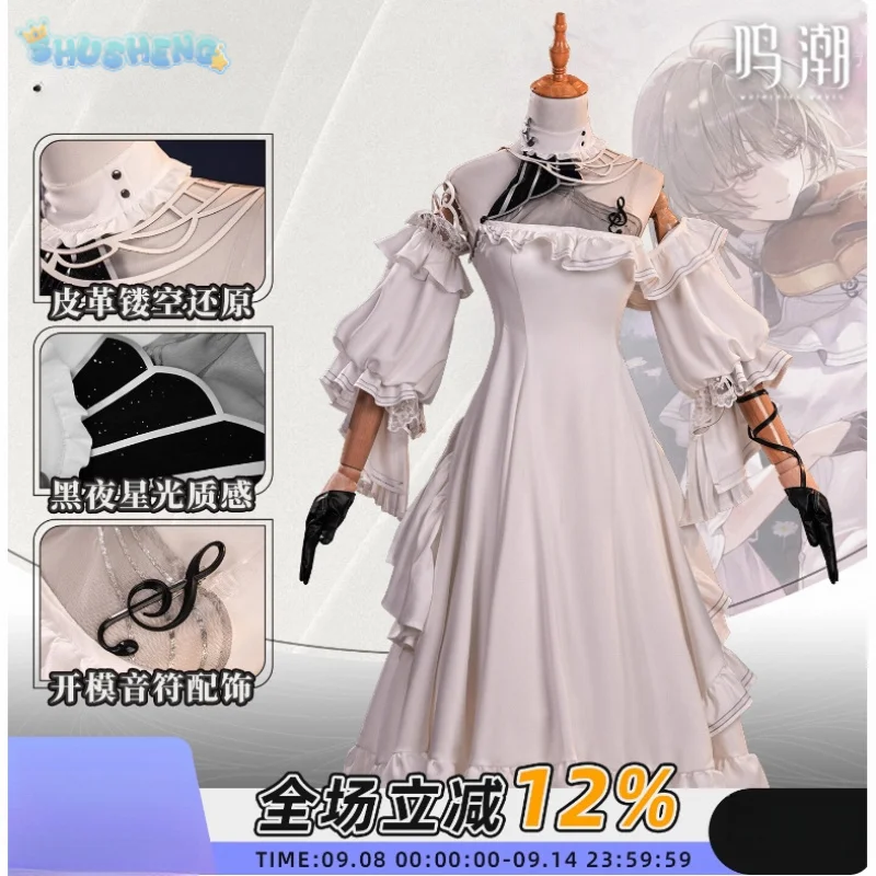 Phrolova-Juego de disfraz de Cosplay para mujer, vestido blanco elegante, collar, pendientes, tatuaje, pegatinas, guantes, conjunto de Halloween
