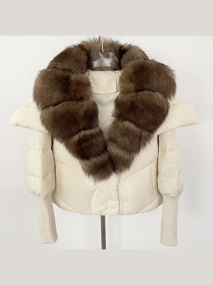 Mumaroho 2024 Autumn Winter Women 90% White Duck Down Jacket Parkas Feather Short Puffer Fox Fur Coat