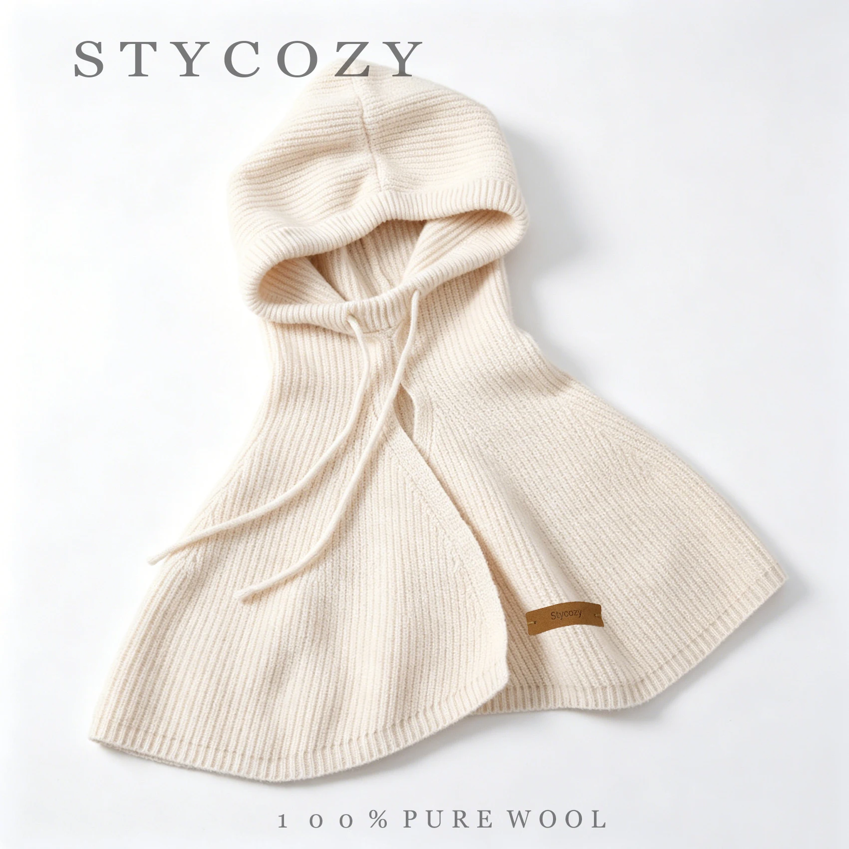 100% Wool Solid Color Ruffle Cape Knit Pullover Hat Women'S Autumn And Winter Warm Outdoor Casual Windproof Ear Protection Hat