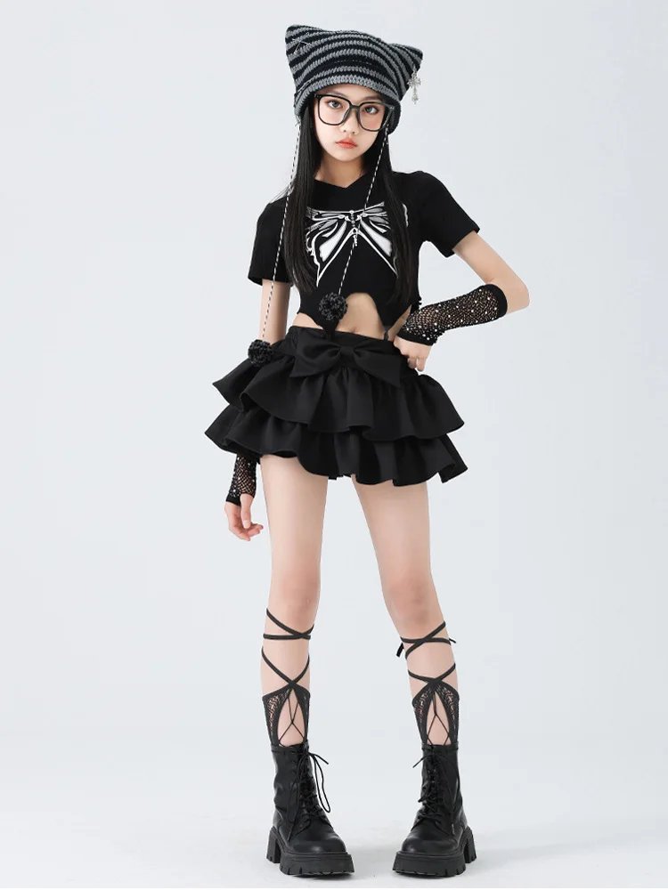 Ragazze K-pop Moda Crop Top Gonne a strati Set di vestiti Bambini Costume Hip Hop Bambini Street Dance Hot Girl Group Streetwear