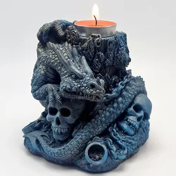 Flying Dragon Skull Candlestick Silicone Mold DIY Making Gypsum Resin Dragon Model Halloween Decorative Tools