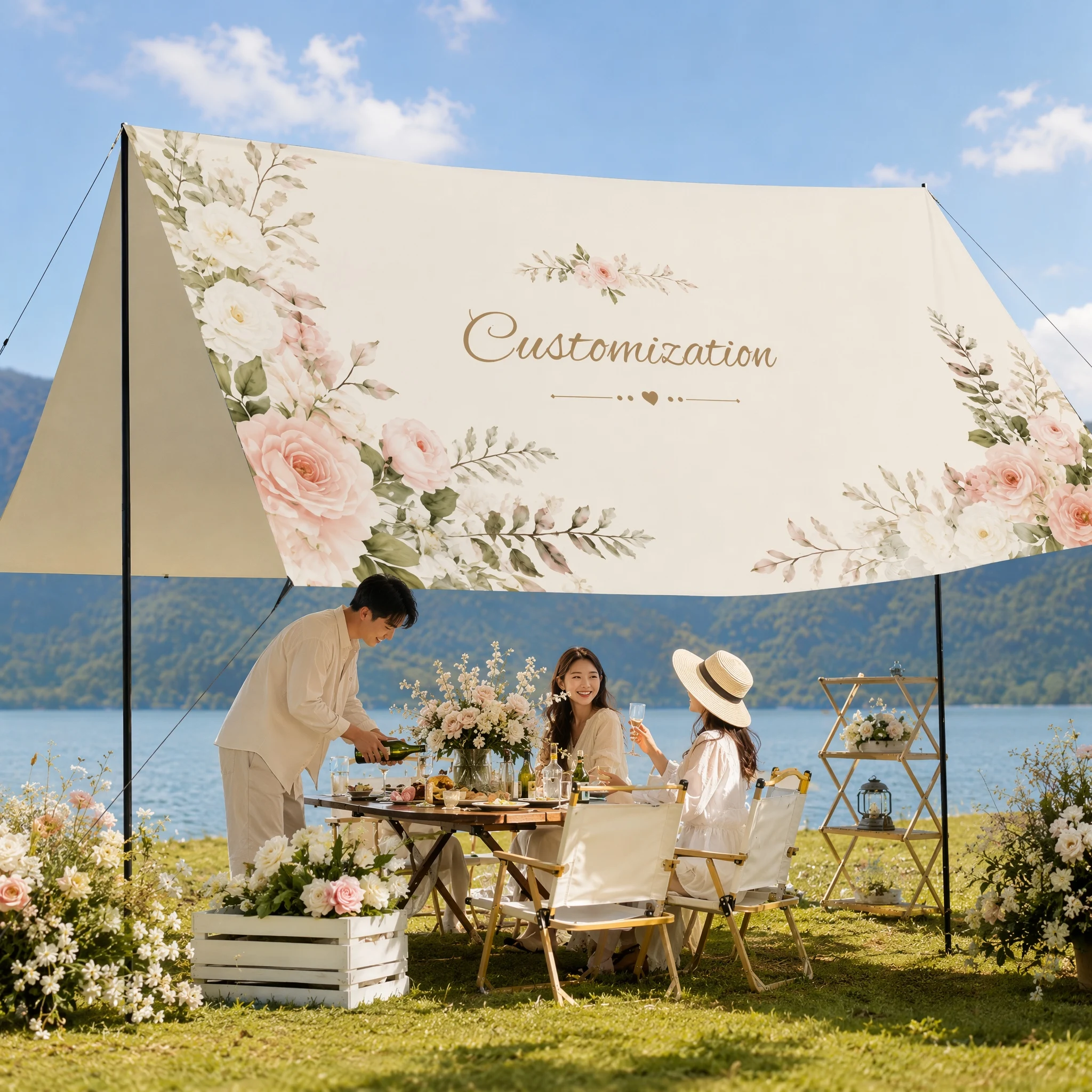 Custom Outdoor Camping Canopy Tent Personalized Logo Waterproof Sun Shelter Awning for Garden Party Wedding Event Decoration
