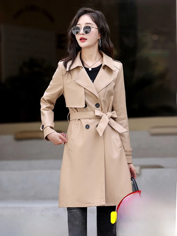 하이닝 천연 가죽 코트 여성용 중간 길이 2025년 신상 봄 가을 슬림핏 엘레피스킨 윈드브레이커 자켓