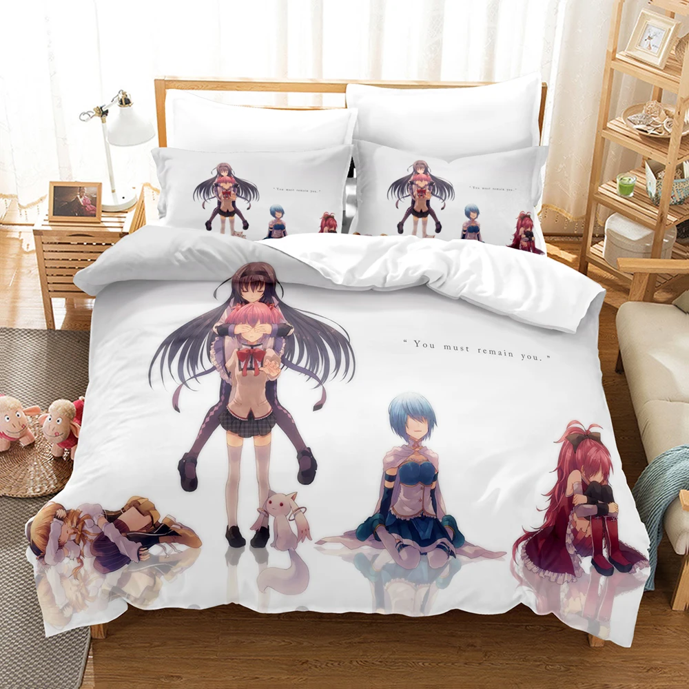 Kawaii أنيمي Puella Magi Madoka Magica مجموعات الفراش حاف مجموعة غطاء مع المخدة التوأم كامل الملكة الملك المفارش أغطية سرير