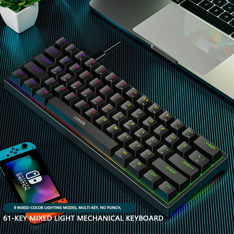 لوحة مفاتيح ميكانيكية صغيرة للألعاب 61 مفتاحًا RGB Hotswap Type-C لوحة مفاتيح سلكية للألعاب PBT أغطية مفاتيح 60% لوحات مفاتيح مريحة