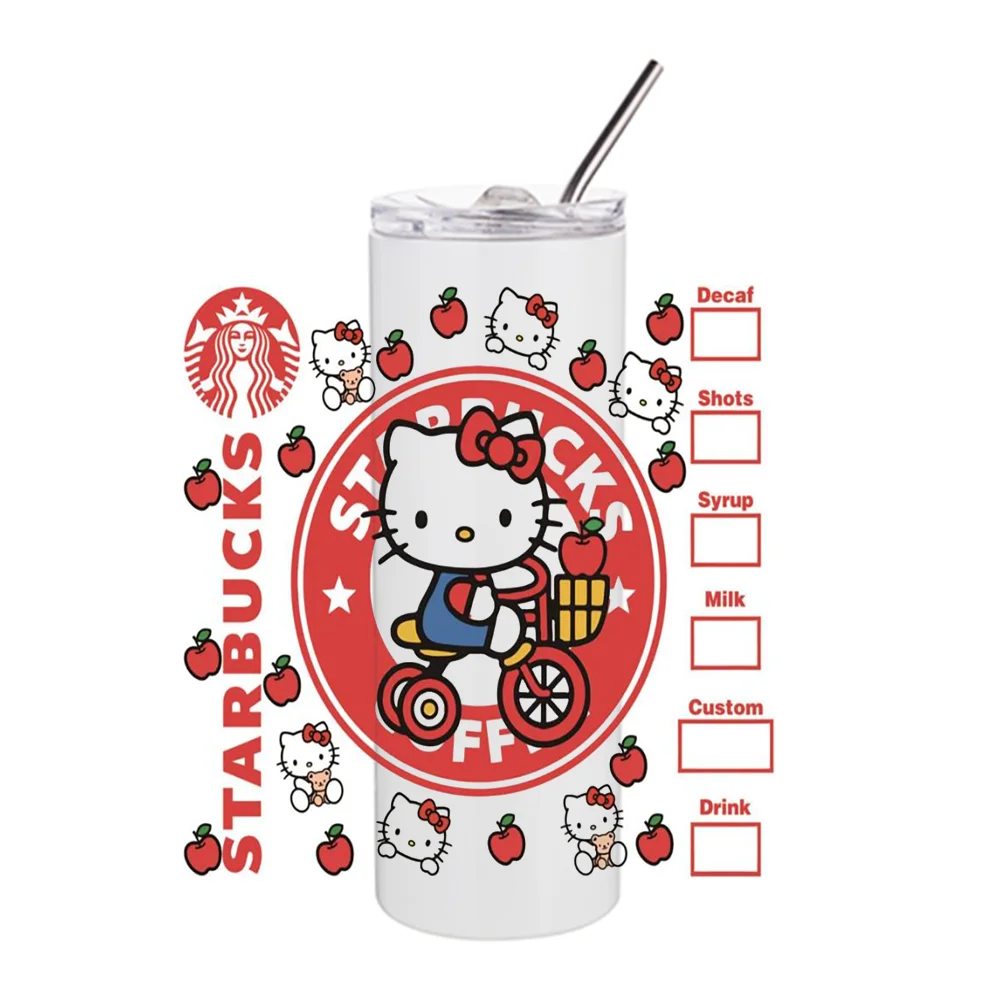 Miniso Cartoon Cat Design 20oz tazze bicchieri impermeabile UV Cup Wrap trasferimenti adesivi stampa all'ingrosso UV DTF Cup Transfer