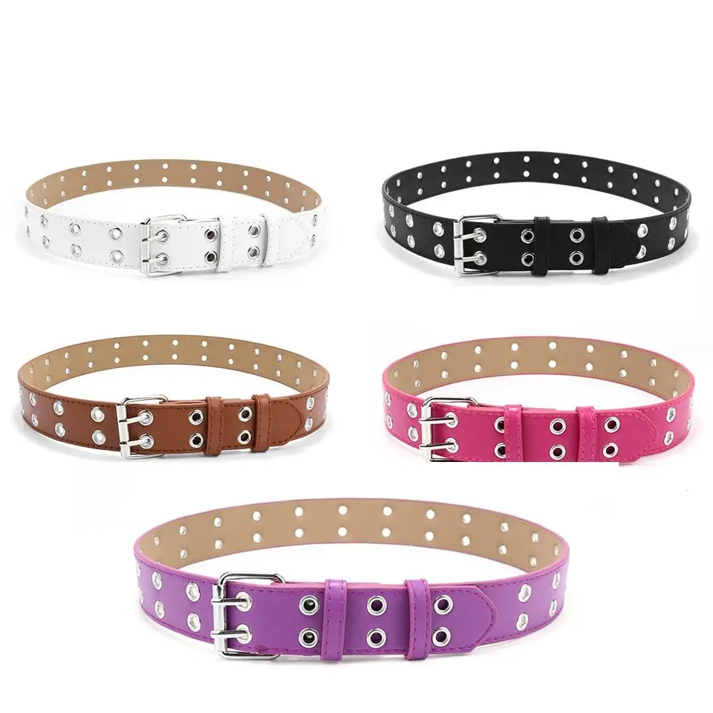 

Casual Punk Waistband PU Leather Double Holes Waist Strap Adjustable Solid Color Waist Belts Children