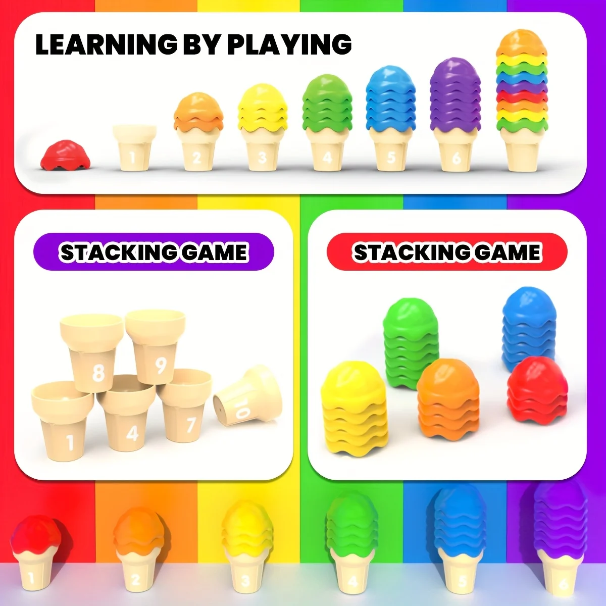 Ice Cream Counting and Color Sorting Stacking Toys for Kids, Number Math Games Learning Toy to Enhance Fine Motor Skill Toys