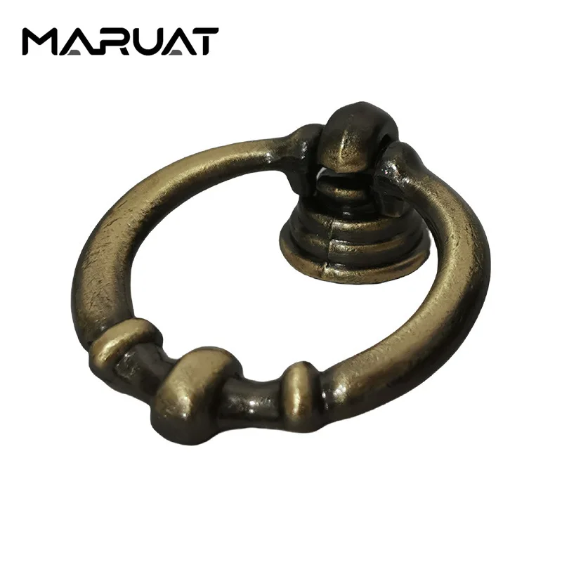 Antique Black Zinc Alloy Ring Pull Handles with Installation Hardware - Vintage Style Drawer Pulls for Dresser Wardrobe