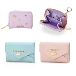 Sanrio KT Cinnamoroll Kuromi Mymelody Cartoon PU Coin Purse kawaii Anime Wallet Short Zipper Business Card Holder Money Bag