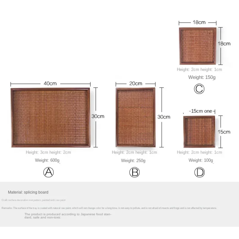 Tajski taca prostokątna z litego drewna, japoński tkane rattanowe taca herbaciana kubek do herbaty hotelowy, dekoracja domu, tkanina bambusowa Retro