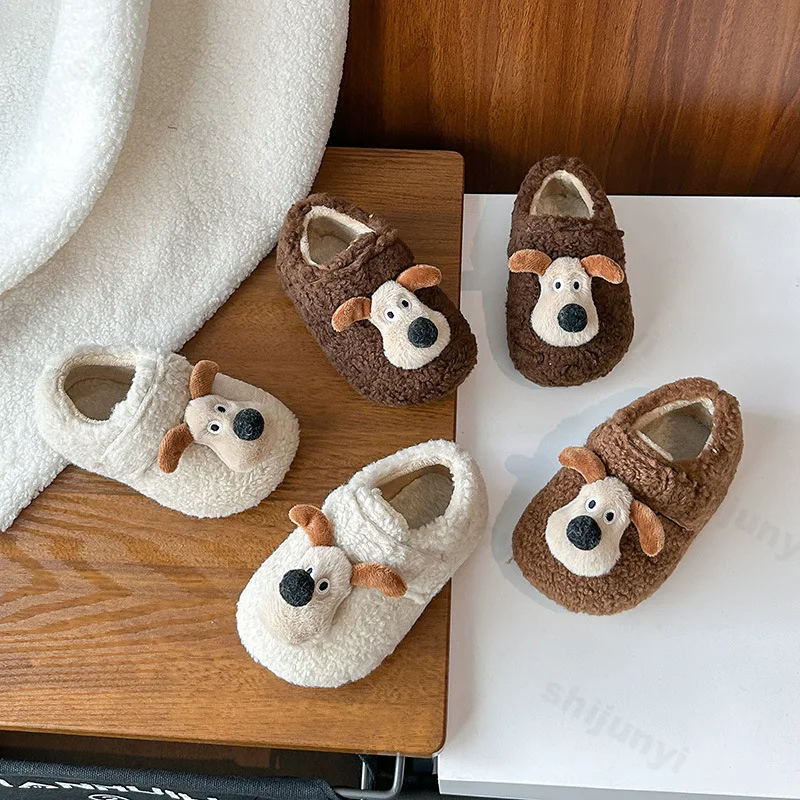 

Winter Girls Cotton Shoes Cartoon Dog Fashion Kids Soft Bottom Outdoor Princess Shoes Warm Children Plush Toddler Causal Shoes