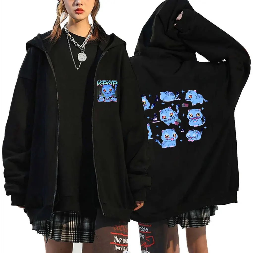 

Kpop Demon Hunters Zipper Hoodie Derpy Tiger Funny Meme Jacket Coat Men's Women's Fashion Cartoon Trend Zip Up Hoodies Fans Gift