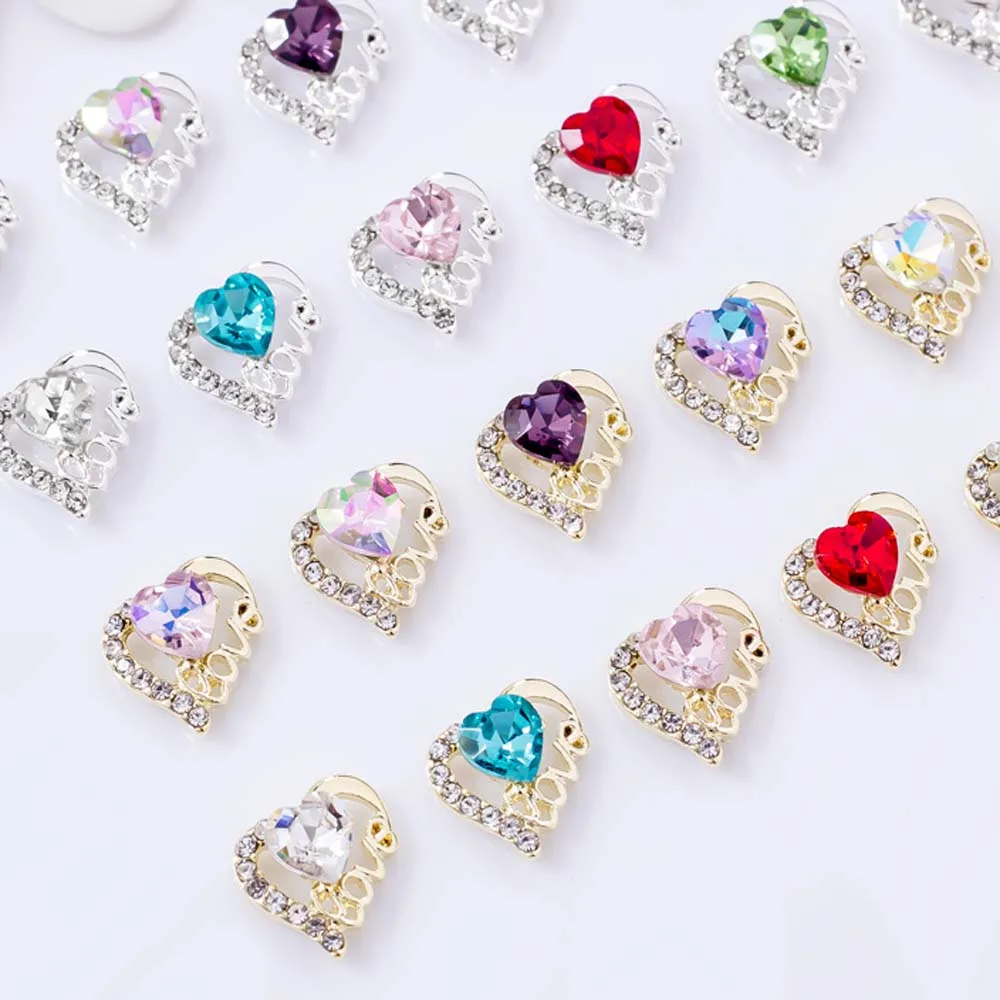 10pcs Valentine's Day Heart Nail Art Charm 3D Love Crystal Gem Nail Rhinestone Crafts DIY Sparkle Gem Luxury Nail Accessories