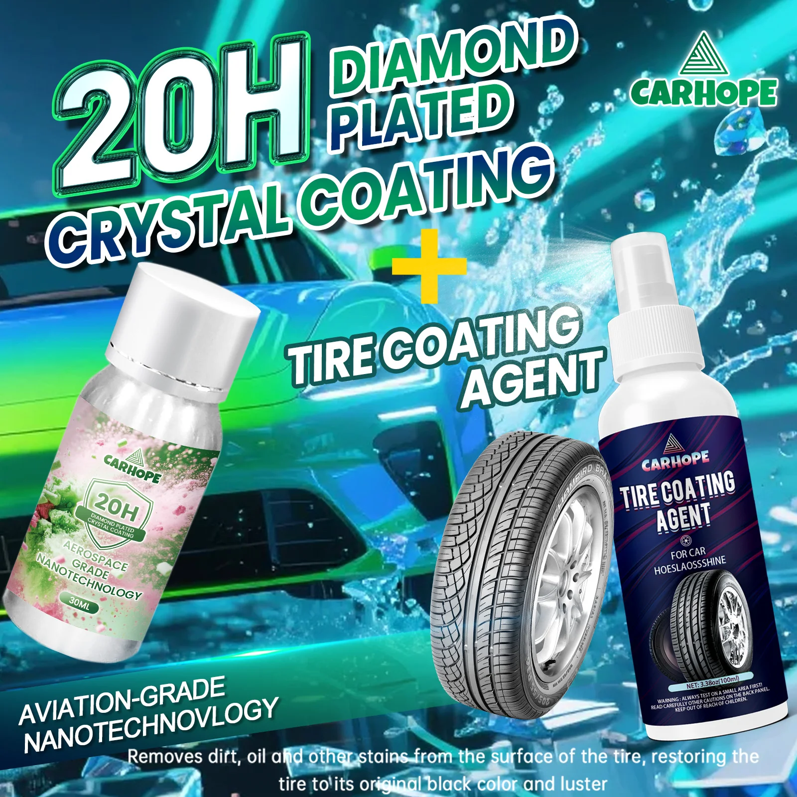 

20H Diamond Crystal Coating & Tire Coating Kit — выставочный зал и долговечная защита вашего автомобиля (2 шт.)