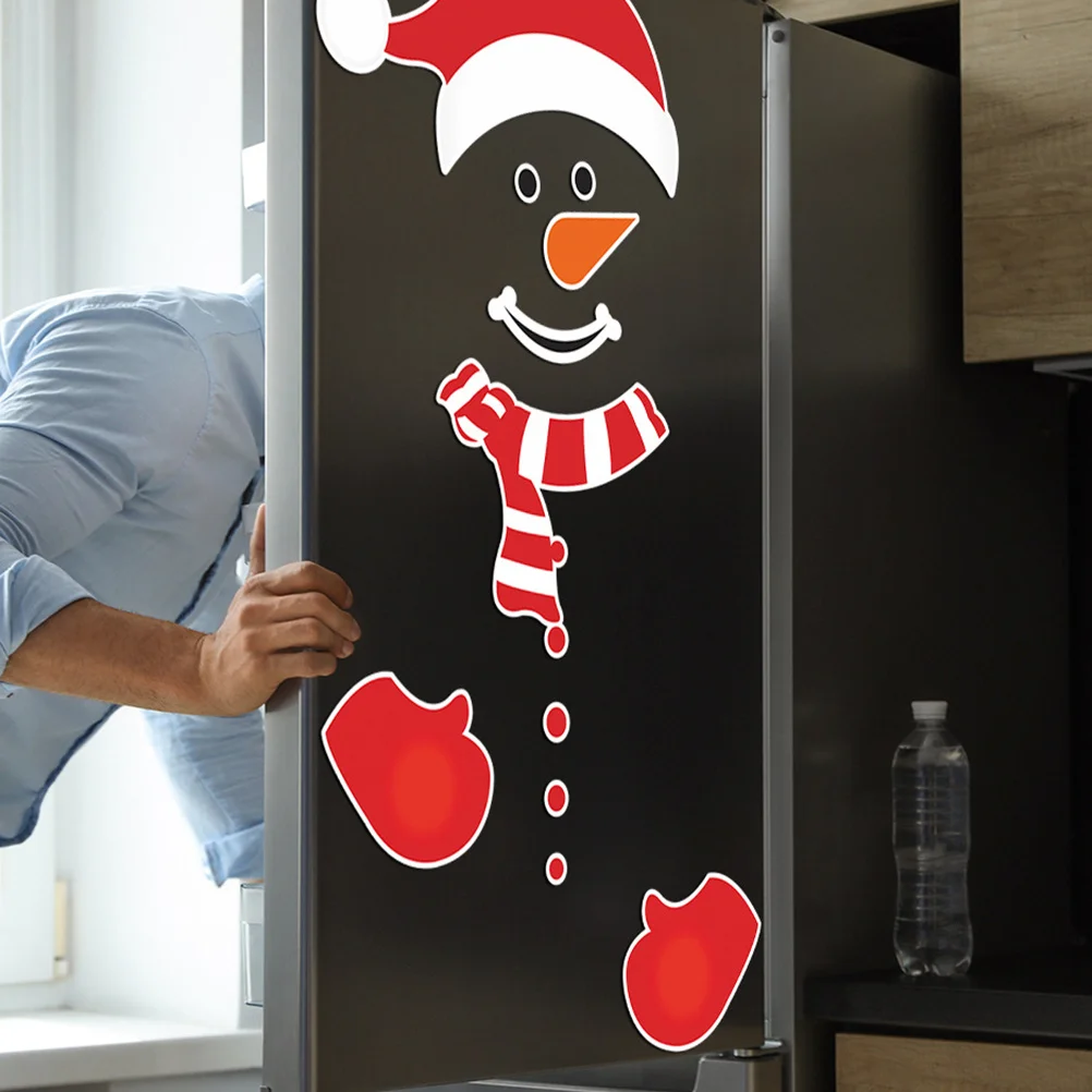 

1Set Fridge Stickers Snowman Pattern Christmas Refrigerator Decals Removable Kitchen Decor for Holiday Home Party Decoration