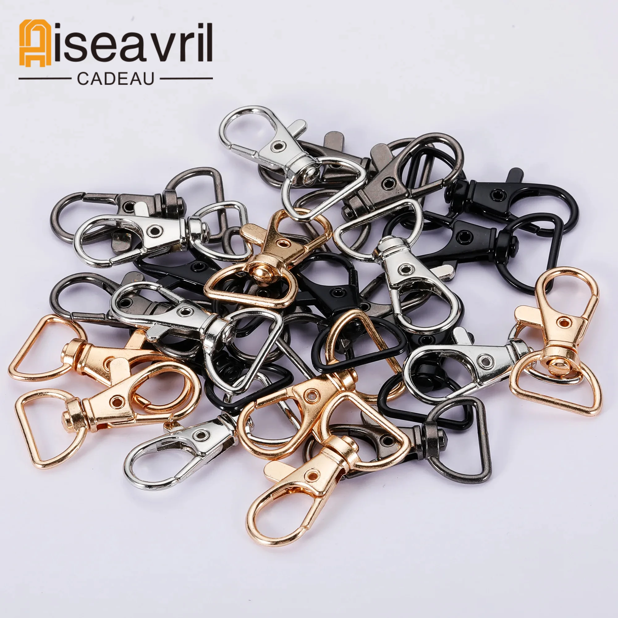 

50pcs Swivel Clasps with D Ring Lanyard Snap Hooks Keychain Clip Hook Metal Lobster Claw Clasp for Keyrings Crafting Sewing