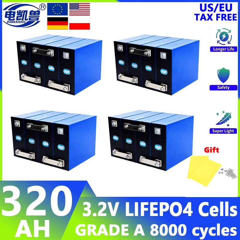 1-32pcs 3.2V 320Ah Lifepo4 Rechargeable Battery Grade A Lithium Phosphate Travel Solar Campers Cell 12v 24v batteries Tax Free