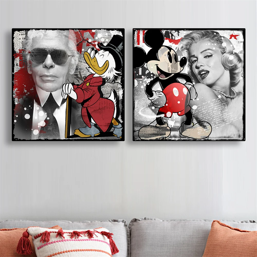 Disney Mickey Mouse Art Poster Pop Black and White Graffiti Art Canvas Painting Prints Living Room Home Decor Picture