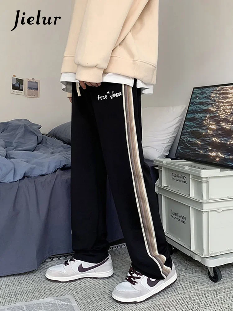 

Jielur Korean Side Striped Women Straight Pants Spring Summer Girls Casual Pants Elastic Waist Woman Baggy Trousers