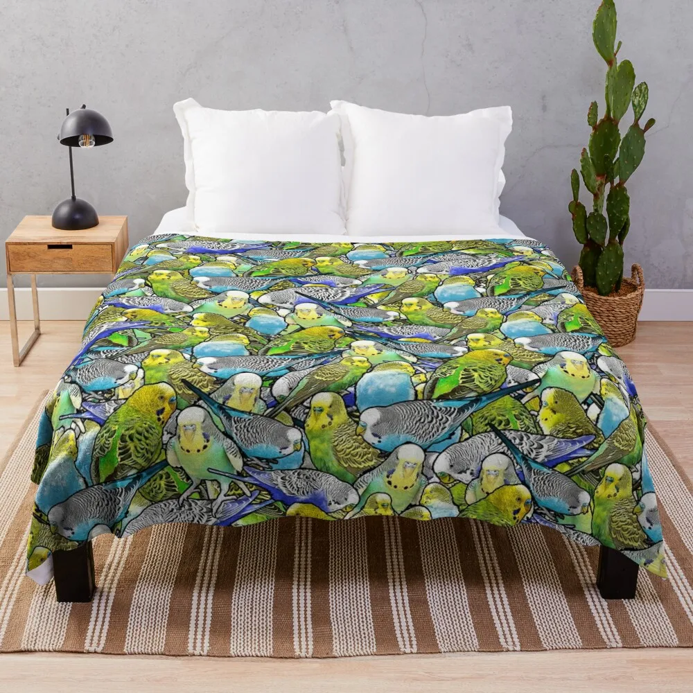 Multicoloured Colorful Budgie Pattern Throw Blanket Luxury Blanket Thermal Blanket