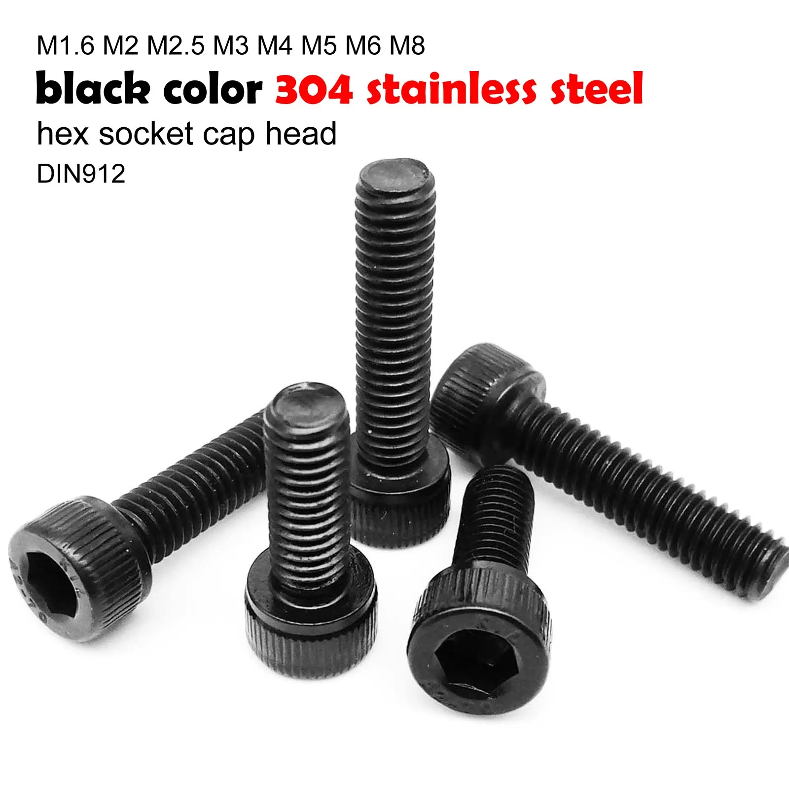 HZYUEGOU M1.6 M2 M2.5 M3 M4 M5 M6 M8 Hochwertige Schwarze 304 Edelstahl DIN912 Innensechskantschrauben – Detail 2