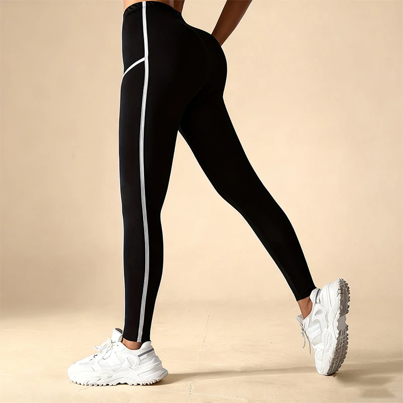 Classic Black-White Contrast Stripe Splice Yoga Pants High Elasticity Four-Way Comfortable Sensation Sporty Casual Two-Way Wear