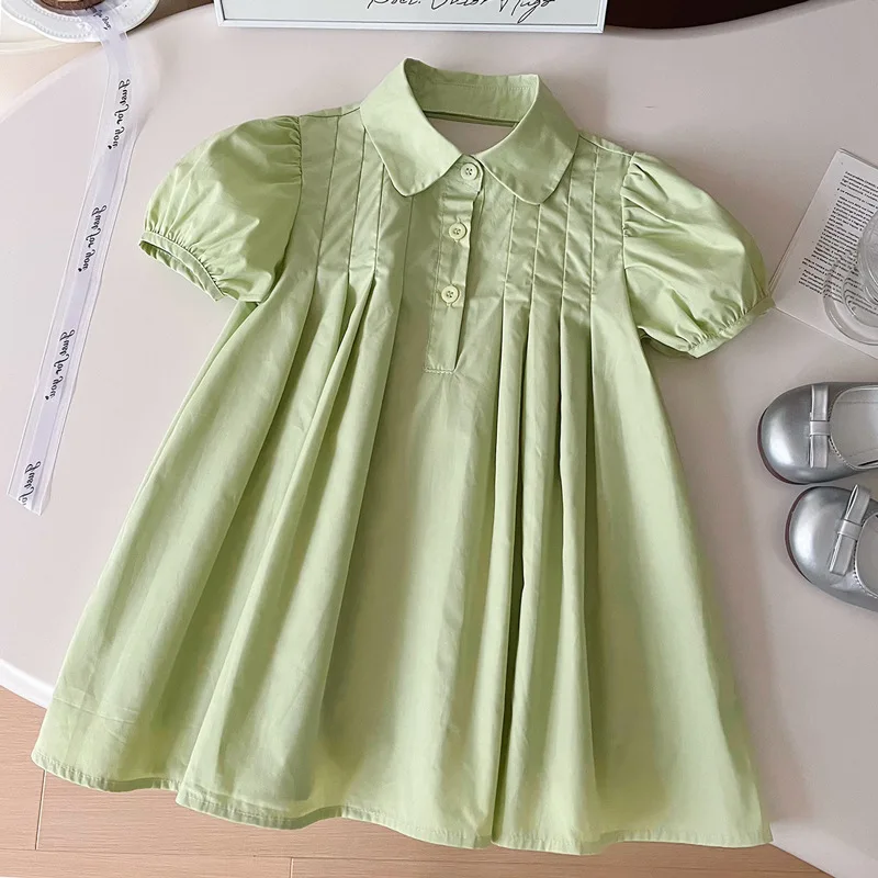 

Girls' Lapel Western Style Bubble Sleeve Princess Dress2024Summer New Simple Baby Backless Dress Tide