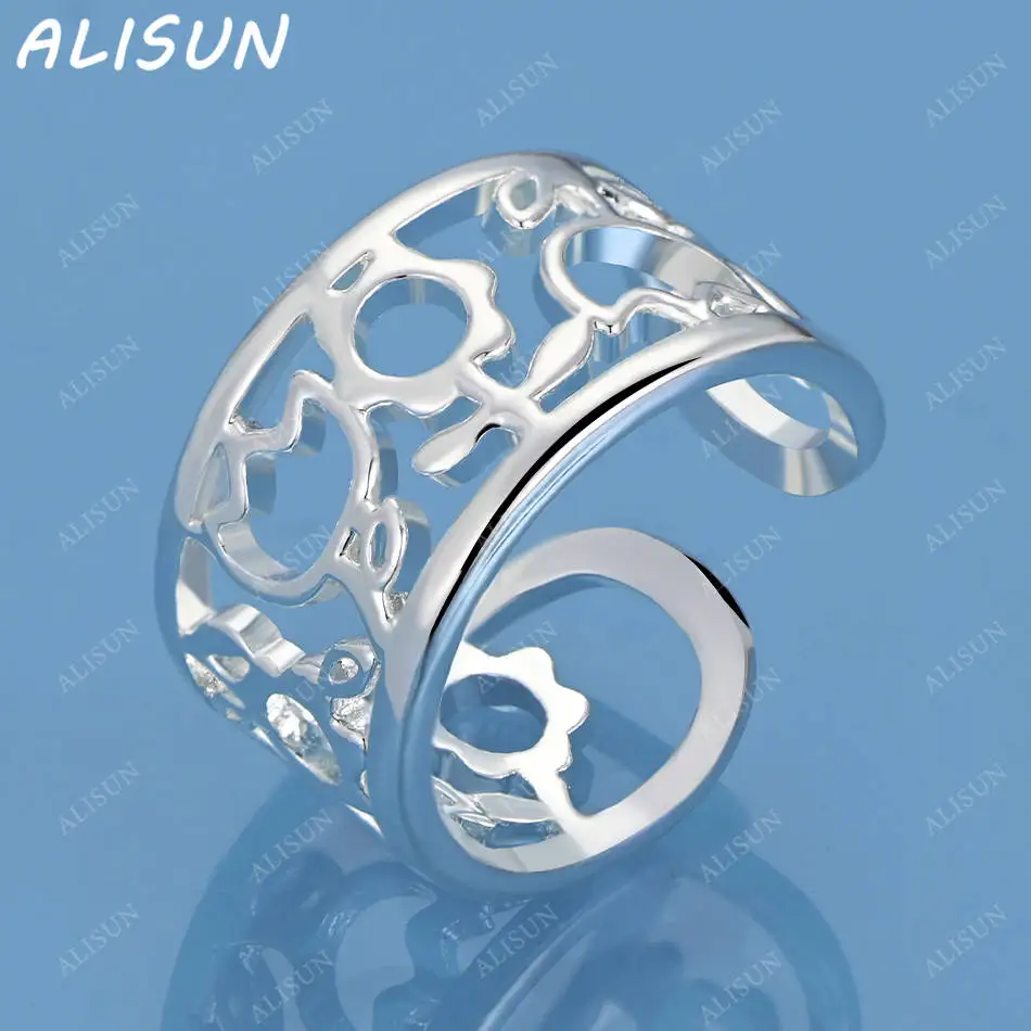 

ALISUN 925 Sterling Silver Hollow Pattern Open Ring For Women Fashion Jewelry Charm Grace Noble Wedding Accessories