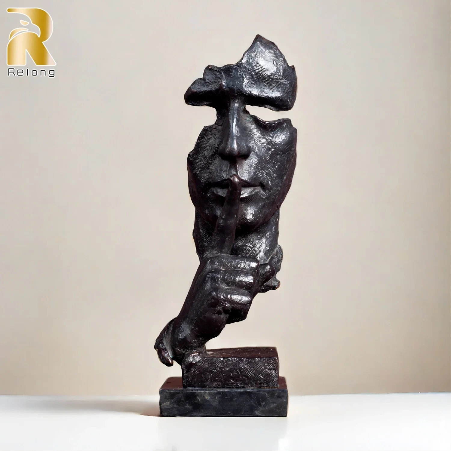 Bronze Silence Is Gold Statue Abstract Human Face Bronze Sculpture Nordic Keep Silence Figurine Home Decor Office Ornament Gifts