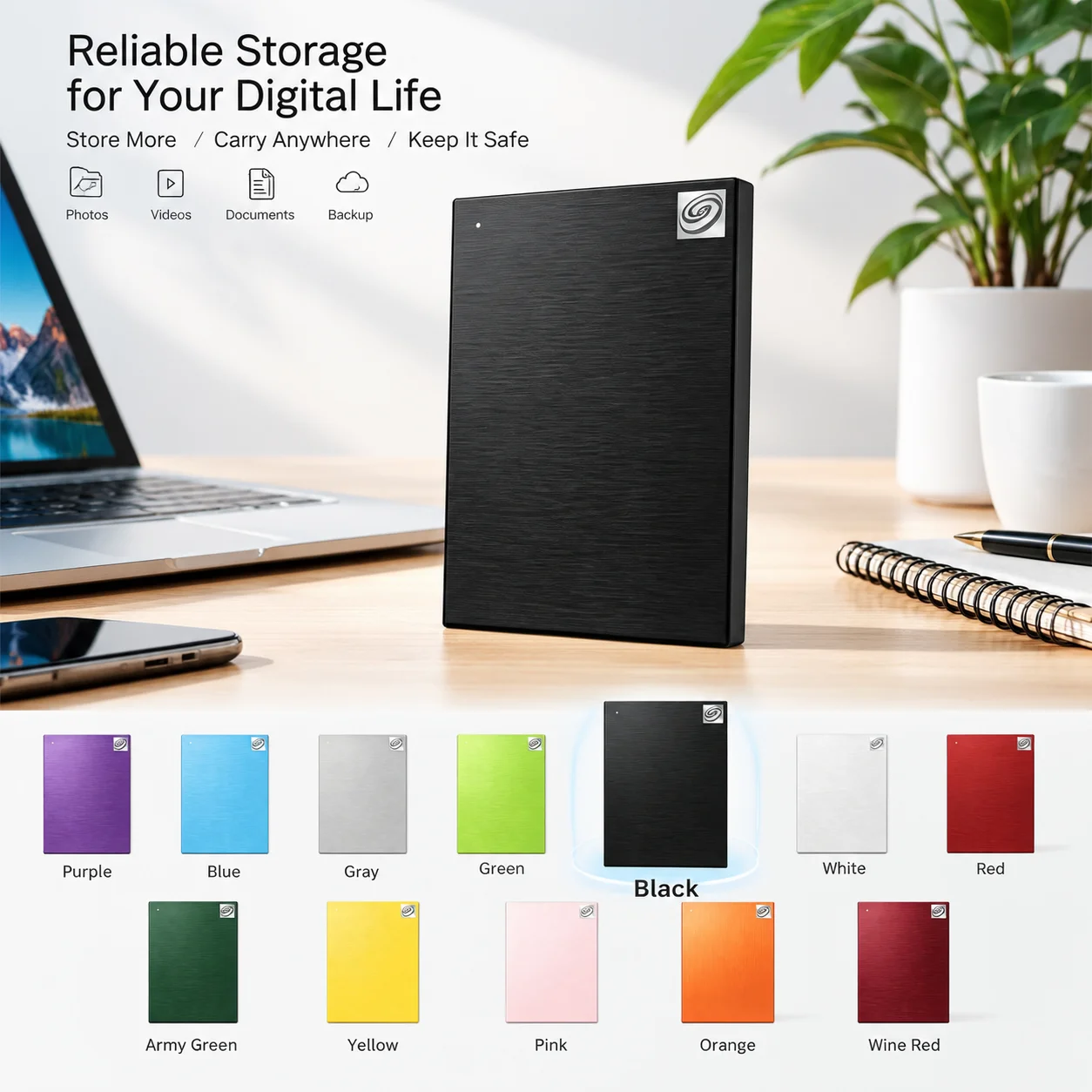NEW Original Portable External Black Hard Drive High Speed Expansion Storage Disk for Mac Windows Laptop Data Backup File