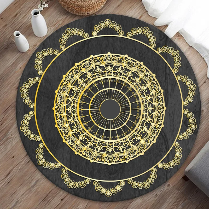 Boho Chic Moroccan Tile Round Rug – Colorful Geometric Mandala Mat for Living Room & Yoga Space