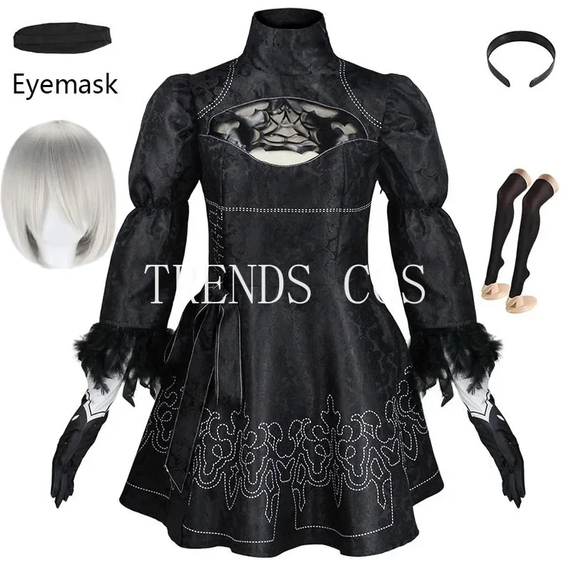 2B Cosplay Costume Game YoRHa No. 2 Type B  2B Black Uniform Big Size 2B Dress with Eyemask Gloves