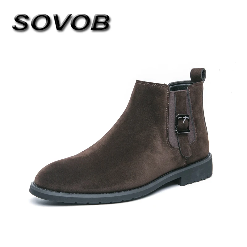 

2024 Hot Sale Buckle Suede Men's Boots Big Size 38-46 Vintage Style Brown Men Chelsea Boots Comfortable Slip-On Man Ankle Boots