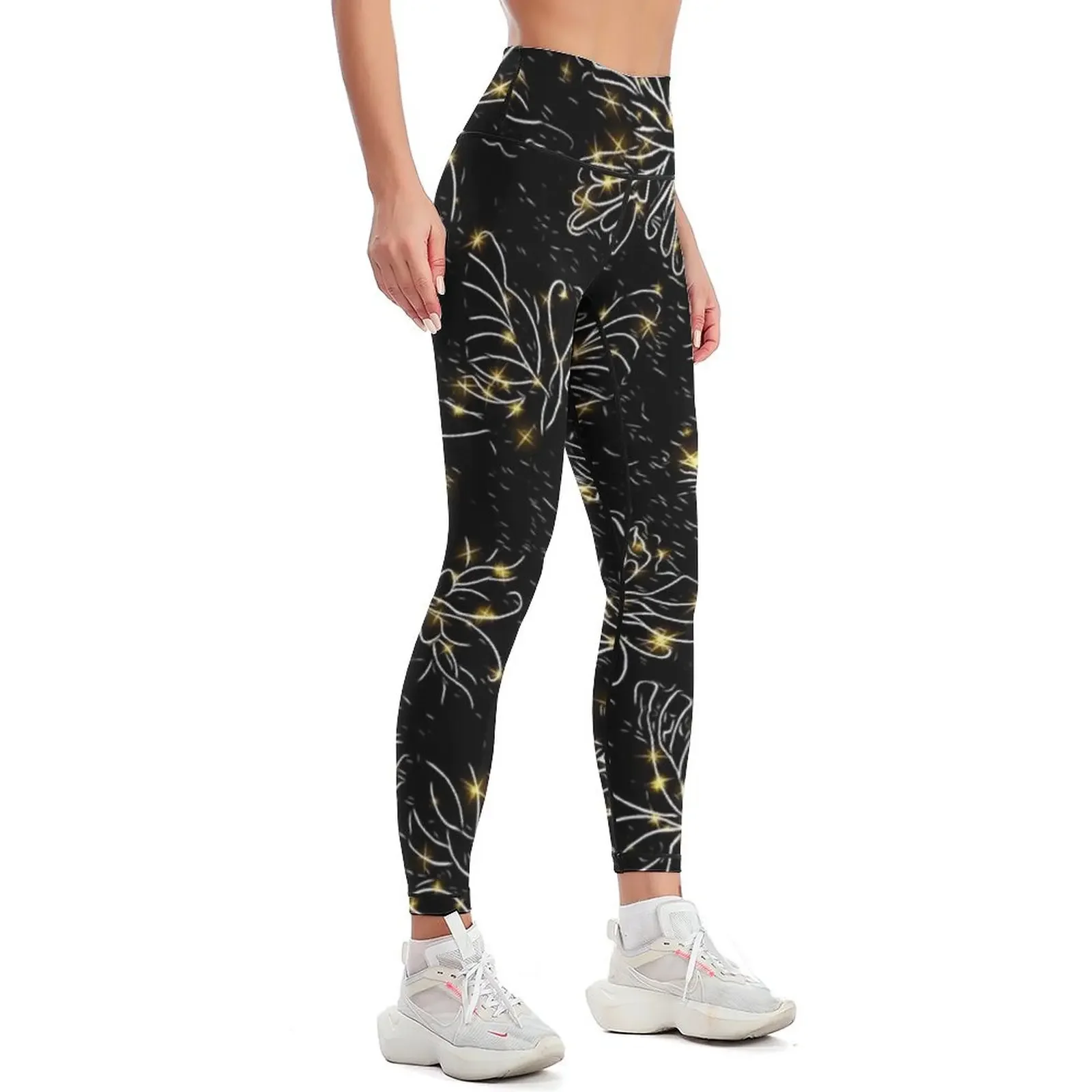 Luciérnagas de medianoche en blanco y negro Leggings Ropa fitness Deportes de mujer Ropa deportiva para niñas Leggings para mujer