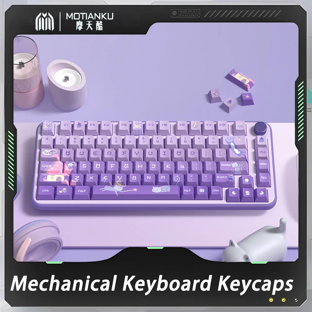 

MoTianKu Kawaii Cat Keycaps Sublimation PBT 158 Keys Mechanical Keyboard Keycap Set Cartoon Customize Pc Gamer Accessories Gift