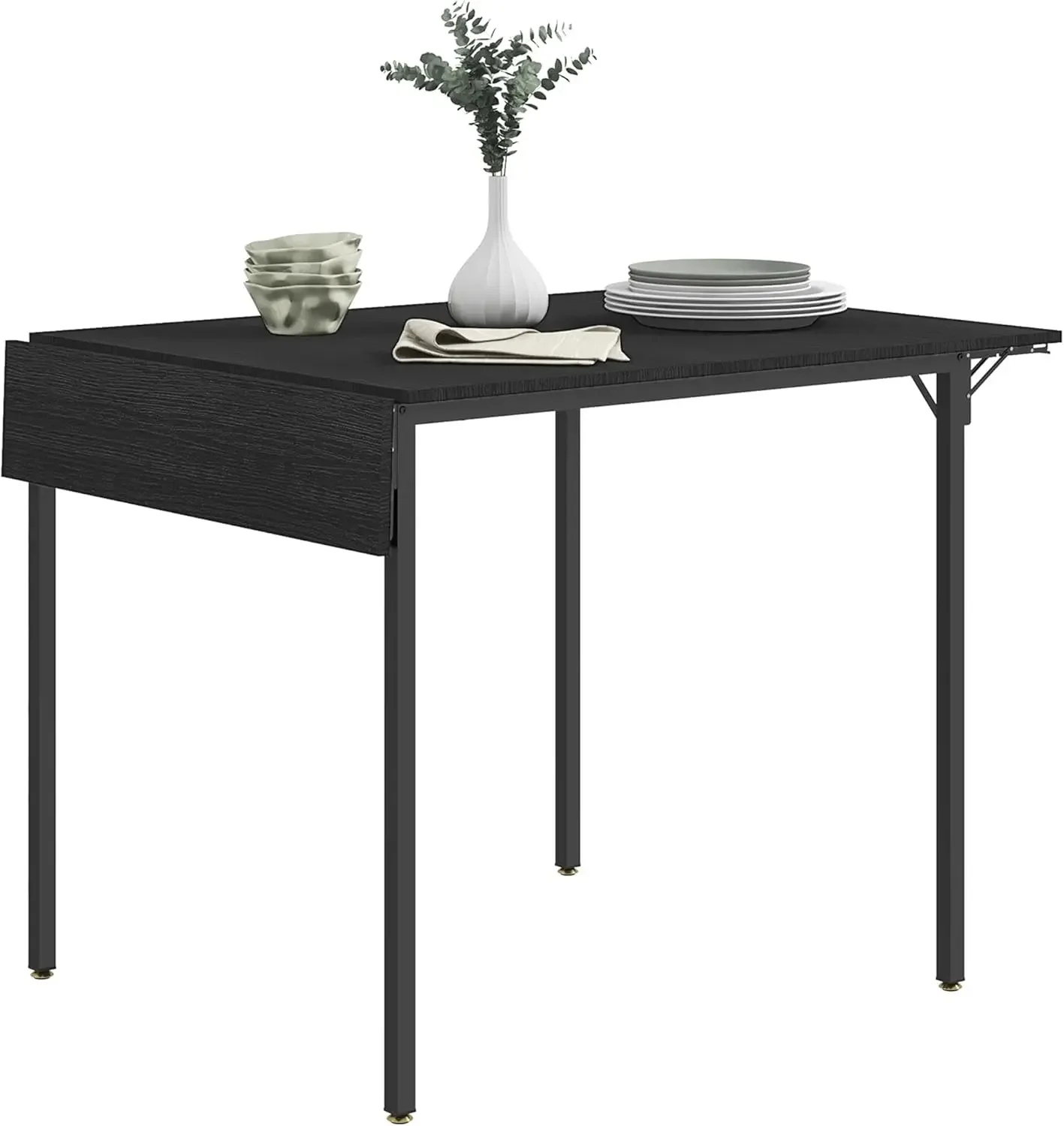 

Industrial Folding Dining Table for 2 to 4, Space Saving Drop Leaf Kitchen Table for Small Spaces, Black