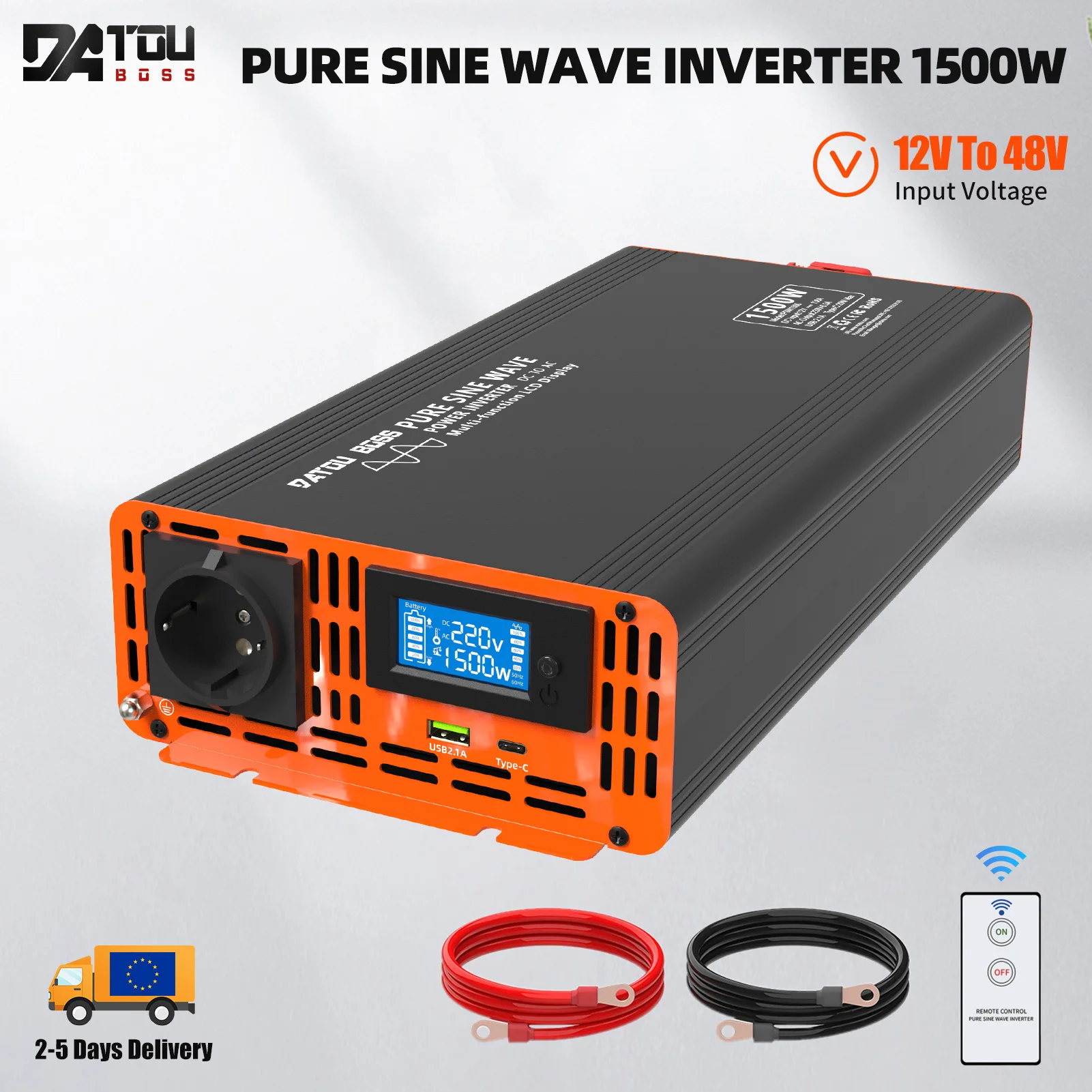 DATOUBOSS PSW 1500W Series Sine Wave Inverter DC To AC Solar Power Converter Portable USB Charger LCD Display Voltage Inverter