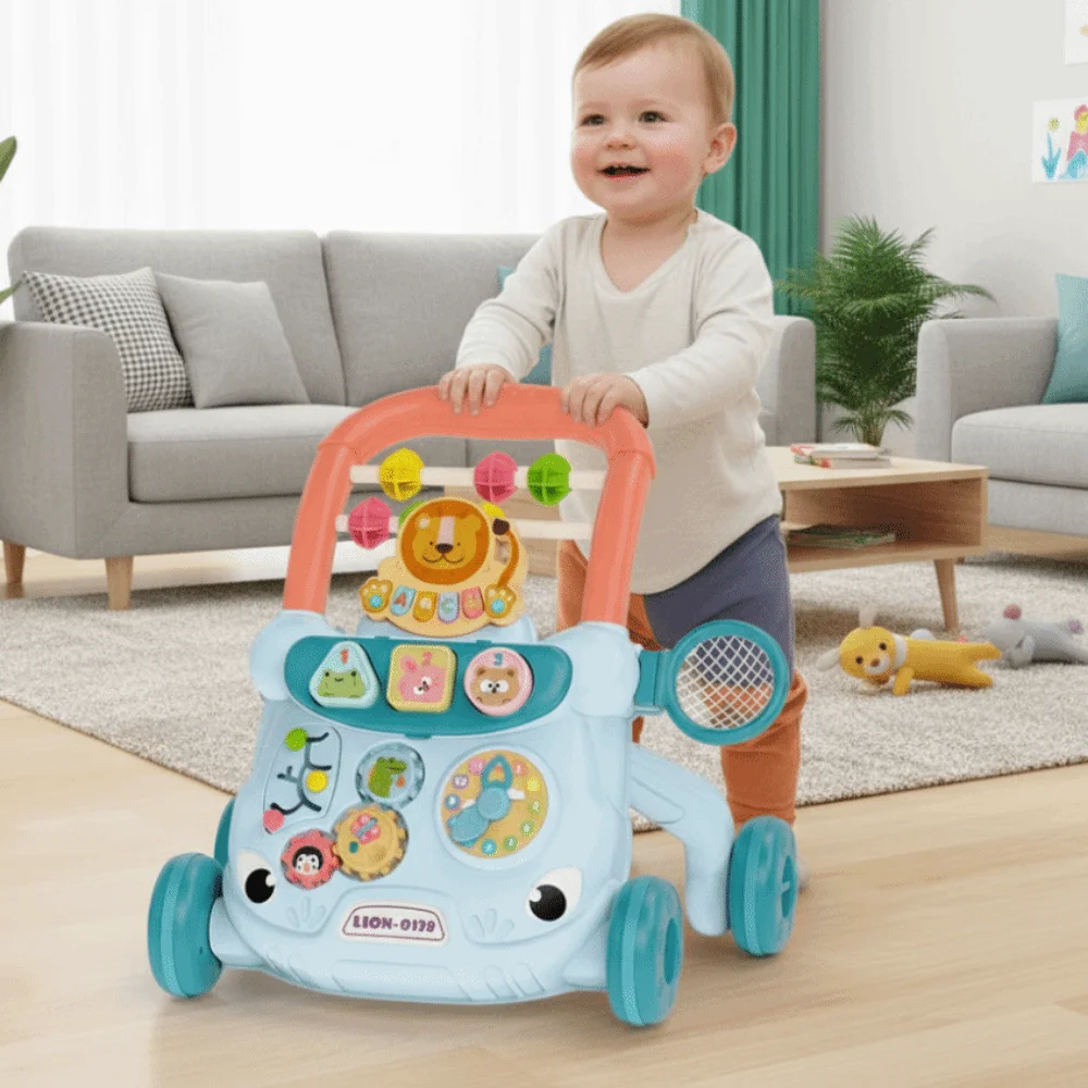 

Cartoon Baby Walker Trolley Sliding Music Lights Walking Anti Rollover Multiple Activities Musical Baby Push Walker Gift