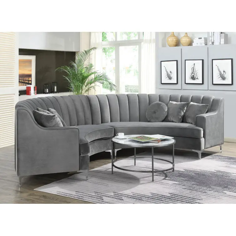 #￥Hot Sale U Shape Sofa Furniture Gray Color Solid Wood Frame High Quality 3seater Lovesofa Set Furniture Velvet Fabric Sofas