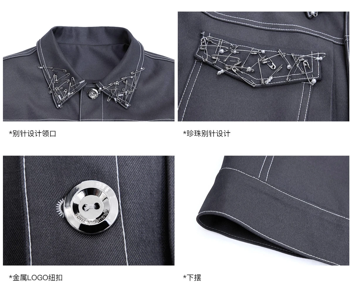 Men's 2025 Autumn New Two-piece Sets Male Chic Handmade Pin Design Long-sleeve Jackets Cotton Trousers 2pcs High-end Men's Sets