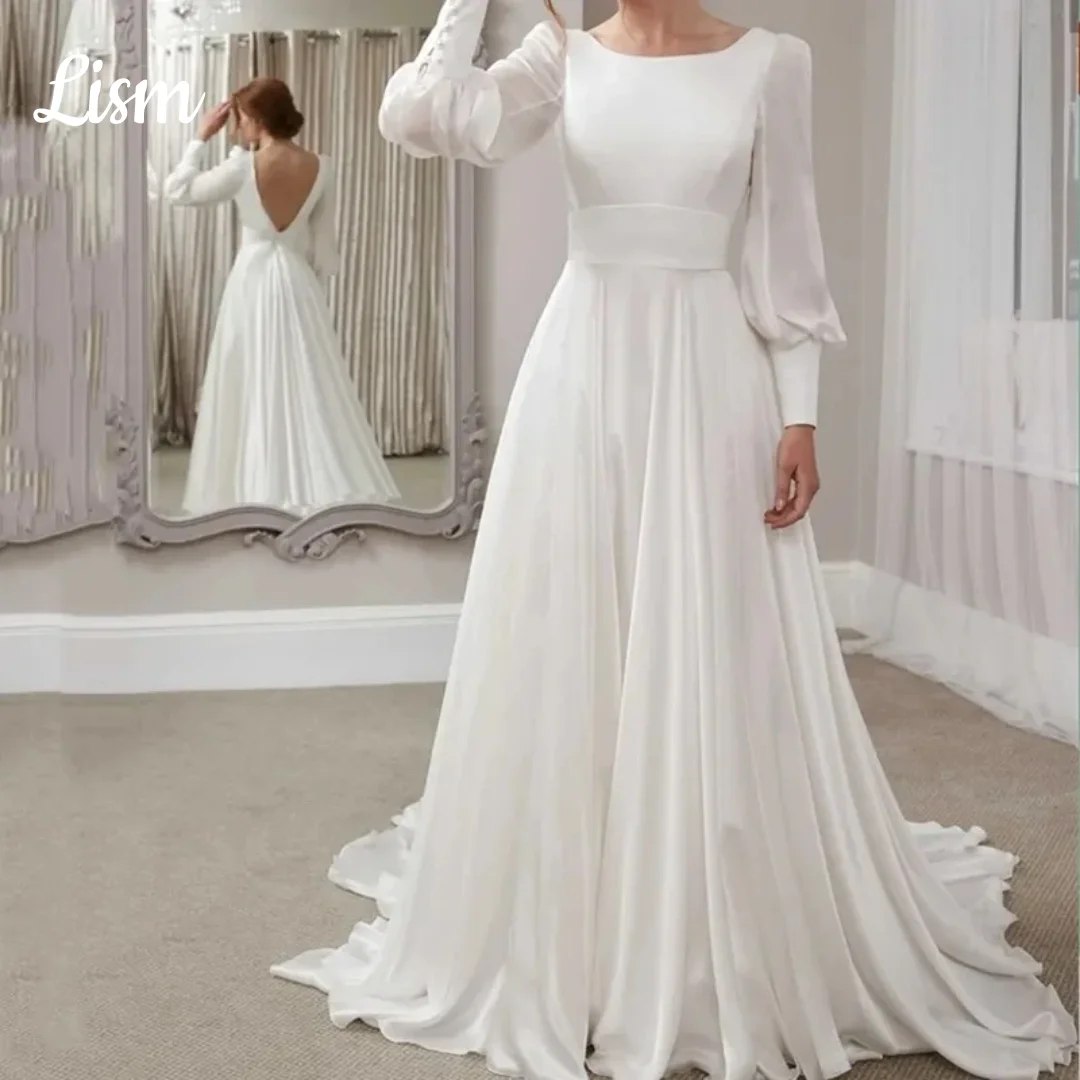

Lism Customized Long Sleeve Wedding Dresses 2026 Floor-Length Chiffon Modest Bride Gown vestido de novia Muslim robe de mariée