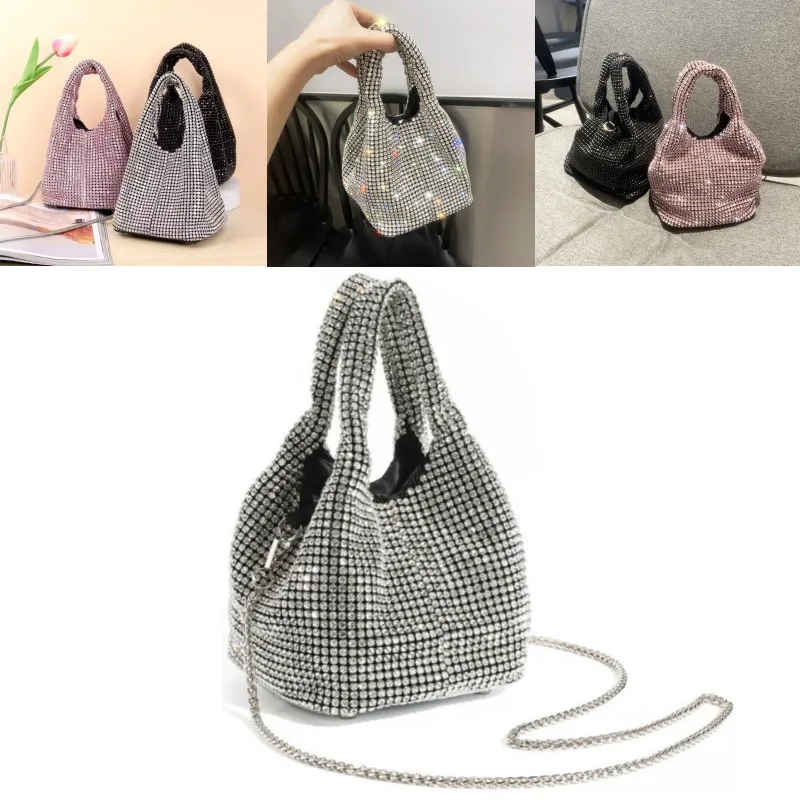 New Luxury Designer Shoulder Bag With Handle Rhinestones Evening Clutch Bag Purses Handbag Shiny Crystal Clutch Purse Bucket Bag