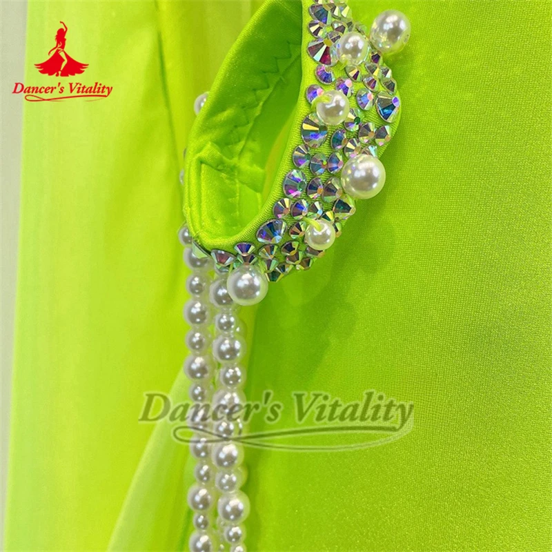Women Social Dance Fluorescent Yellow Sleeveless Backless Luxury Dresses Customized Waltz Tango Perform Outfit Dancer's Vitality