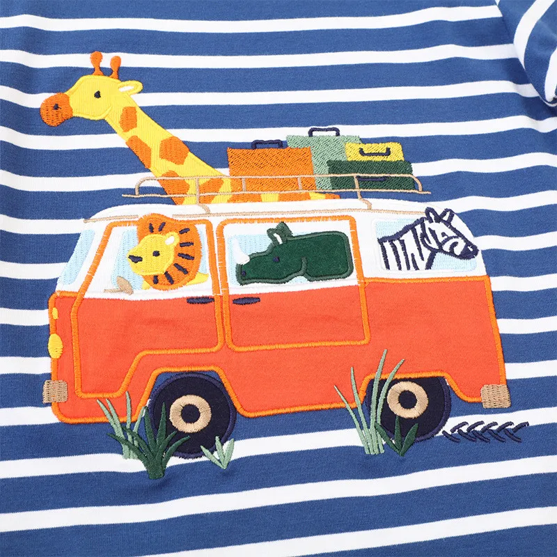 Baby Boys Girls 18-6T Striped Cartoon Tshirts With Applique Animal Kids Hot Selling Spring Autumn Clothes Designed Tops Clothing