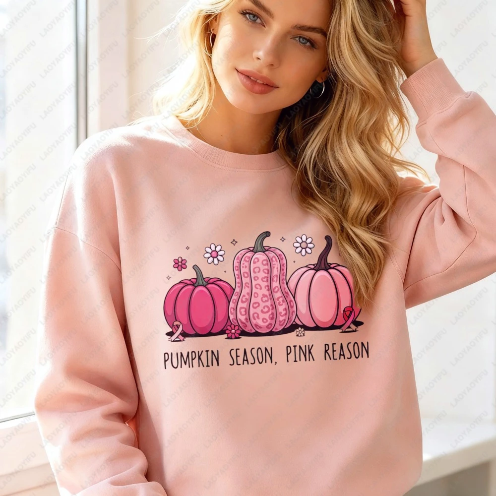 Fall Breast Cancer Awareness Sweatshirt Pink Pumpkin Pullover October Support Gift Cute Autumn Ribbon Survivor Crewneck Sweater