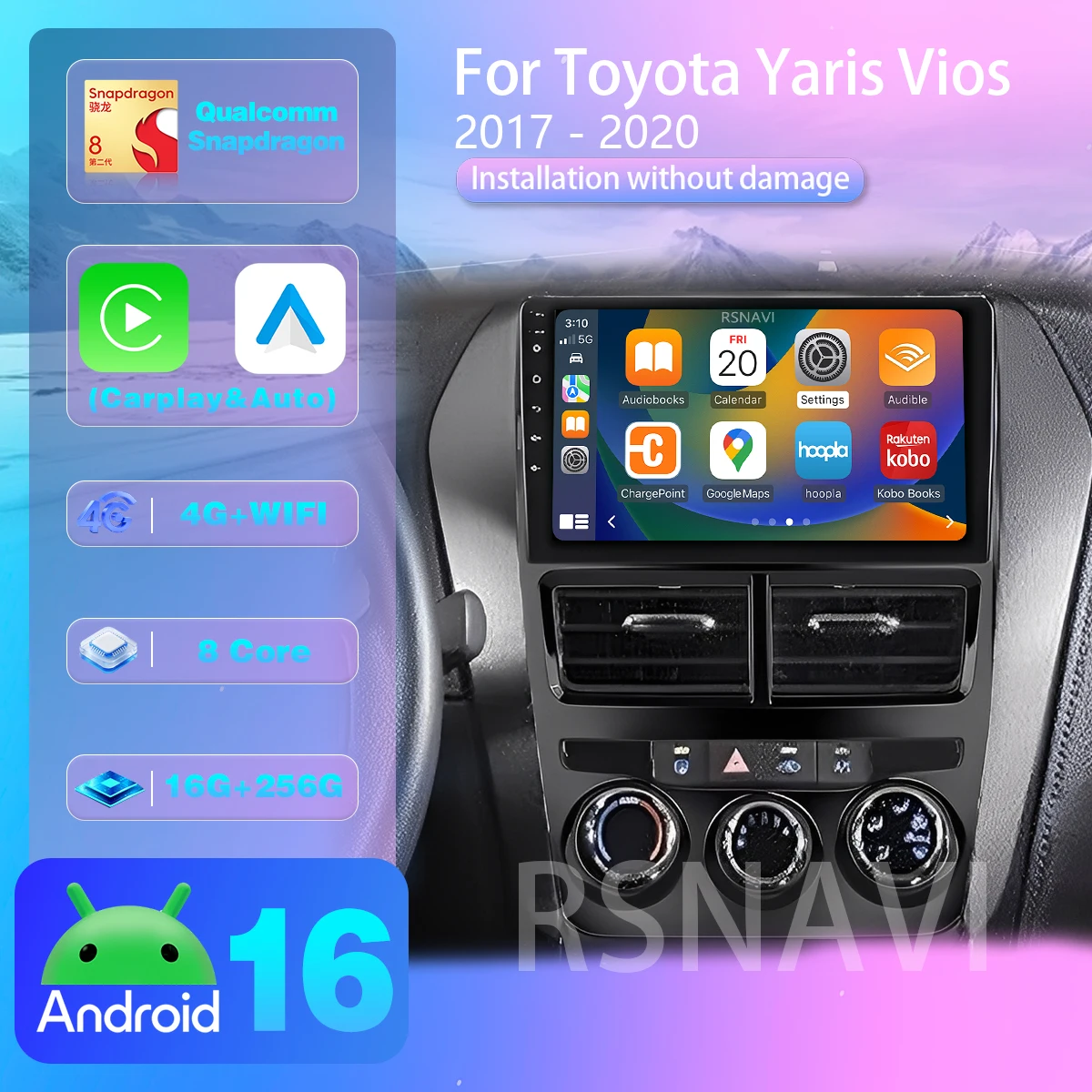 Android 16 für Toyota Vios Yaris 2018 2019 2020 Carplay Auto Autoradio Multimedia Player DSP Autoradio GPS Stereo App-Steuerung