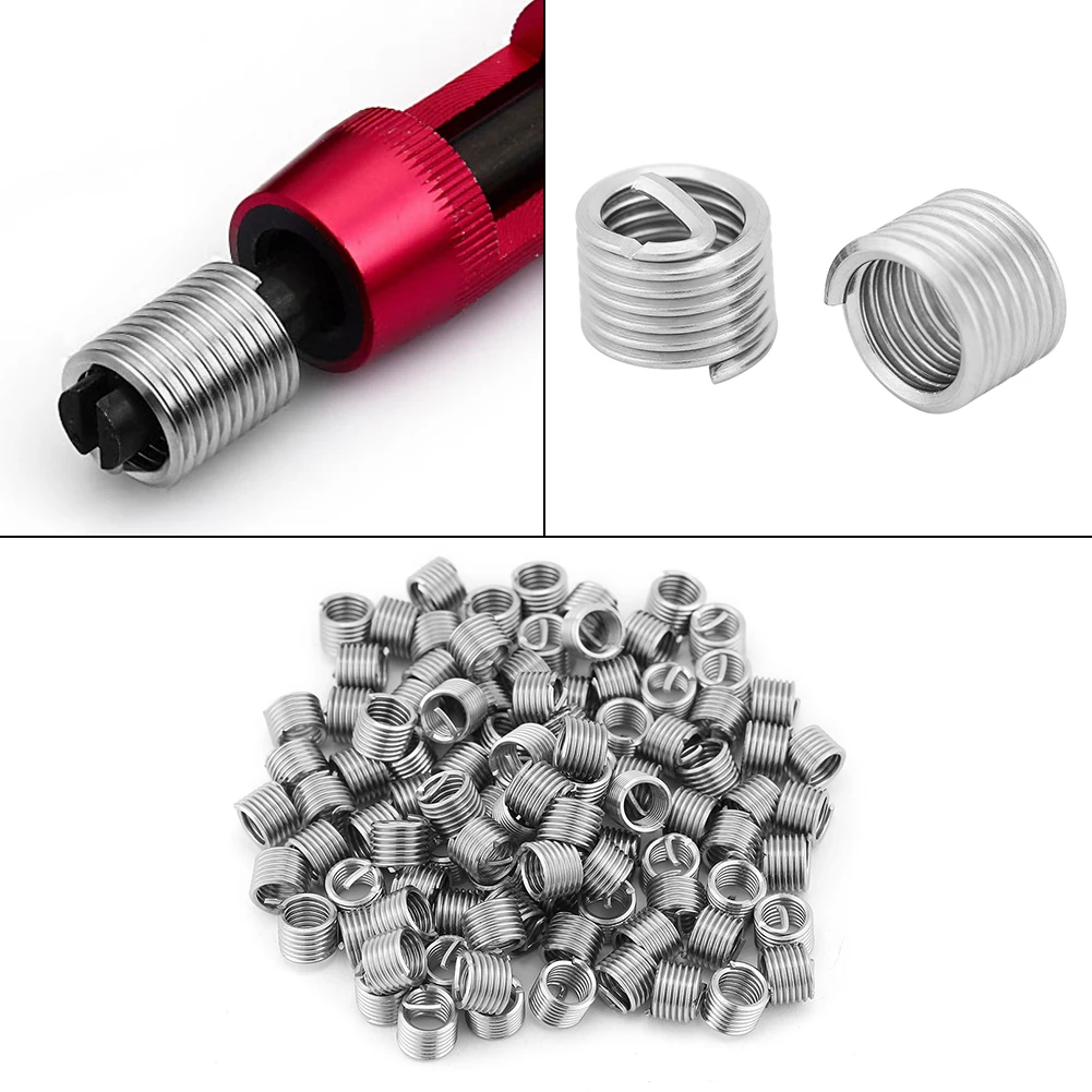 100 Pcs 304 Stainless Steel Screw Wire Sleeve Thread Repair Insert Assortment Kit M6x1.0x1.5D Wire Thread Inserts