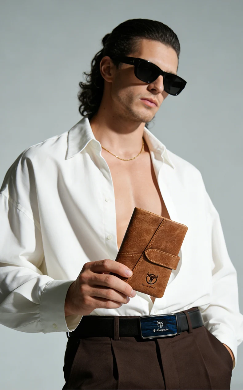 BULLCAPTAIN Echtleder Herren-Geldbörse RFID-Blockierung Vintage Bifold Kurze Geldbörse Rindsleder Kreditkartenhalter mit Münzfach – Detail 5